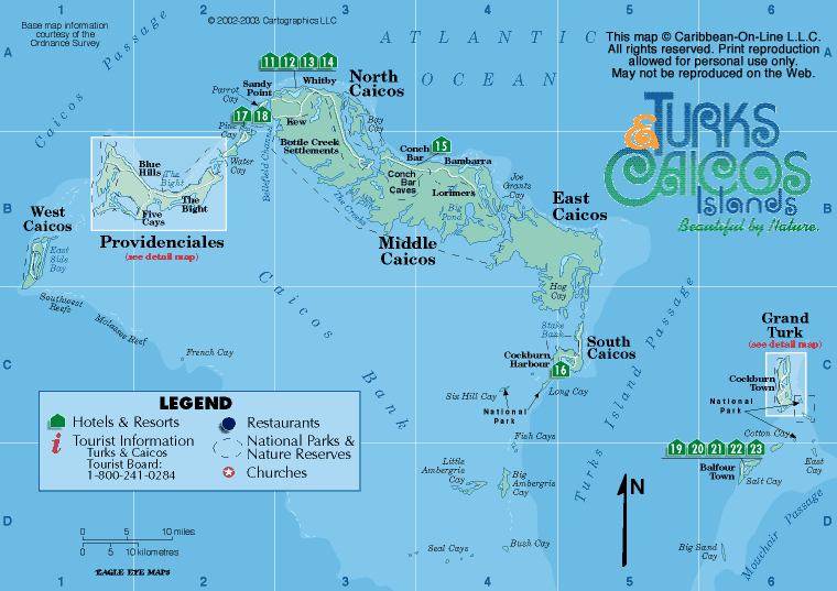 turks caicos islands map